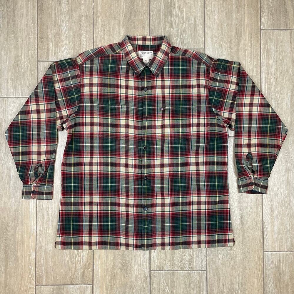 Vintage Polo Jeans Ralph Lauren Shirt Mens XL Plaid Button Up 90s Cotton